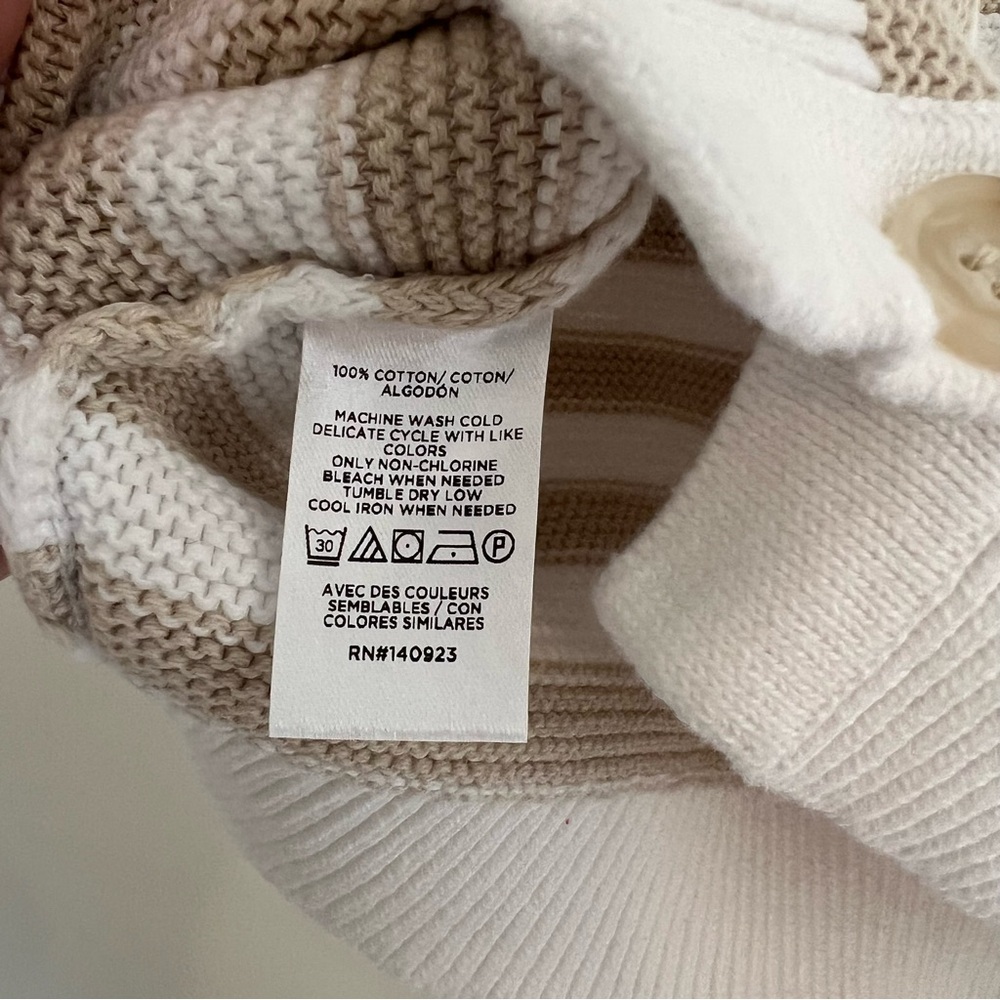 Loft Women’s White and Beige Striped Sweater Button Vest Tank Top Size Medium - Picture 3 of 7